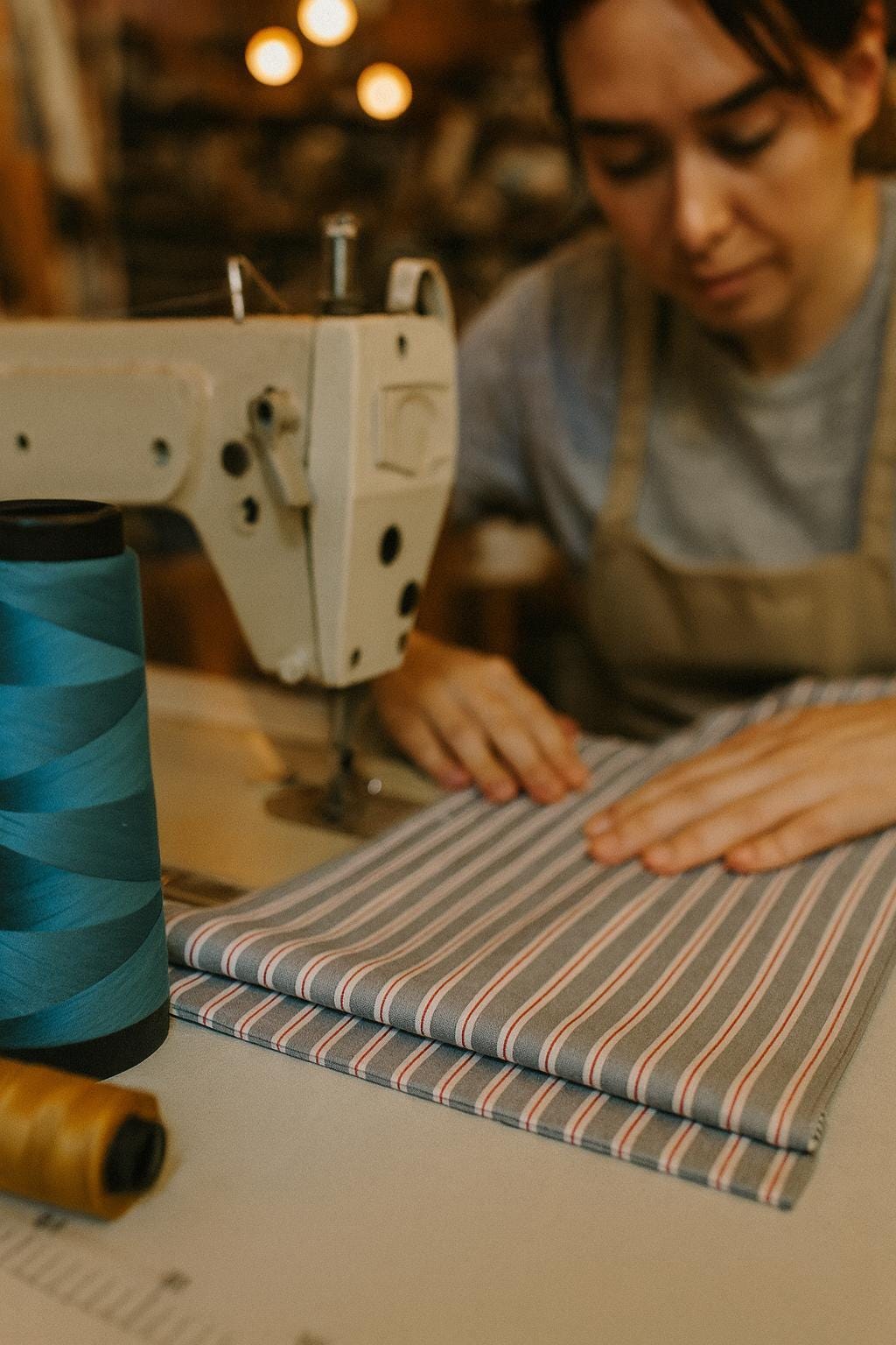 Roman Shade for Kids: Slate Blue Stripes - Organic Cotton — image 8