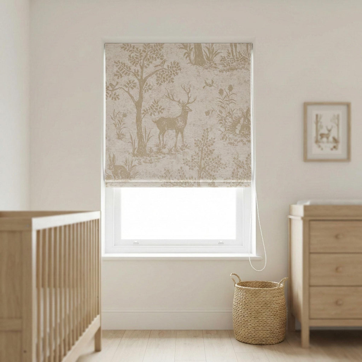 Nursery Roman Shade, Organic Linen, Beige Woodland Deer (Light-Filtering or Blackout) — image 8