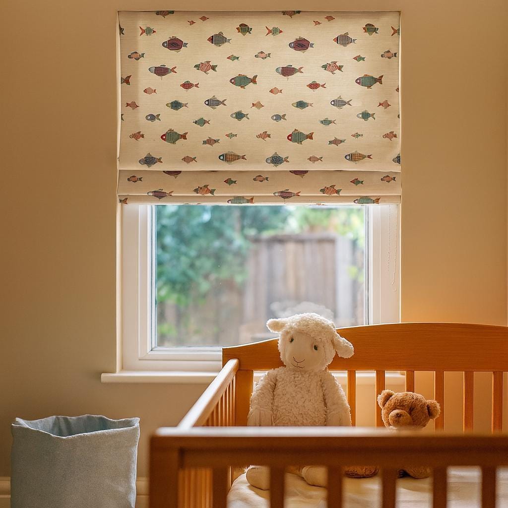 Roman Shade: Fish Pattern Nursery Blind (Organic Cotton, Custom Size) — image 2