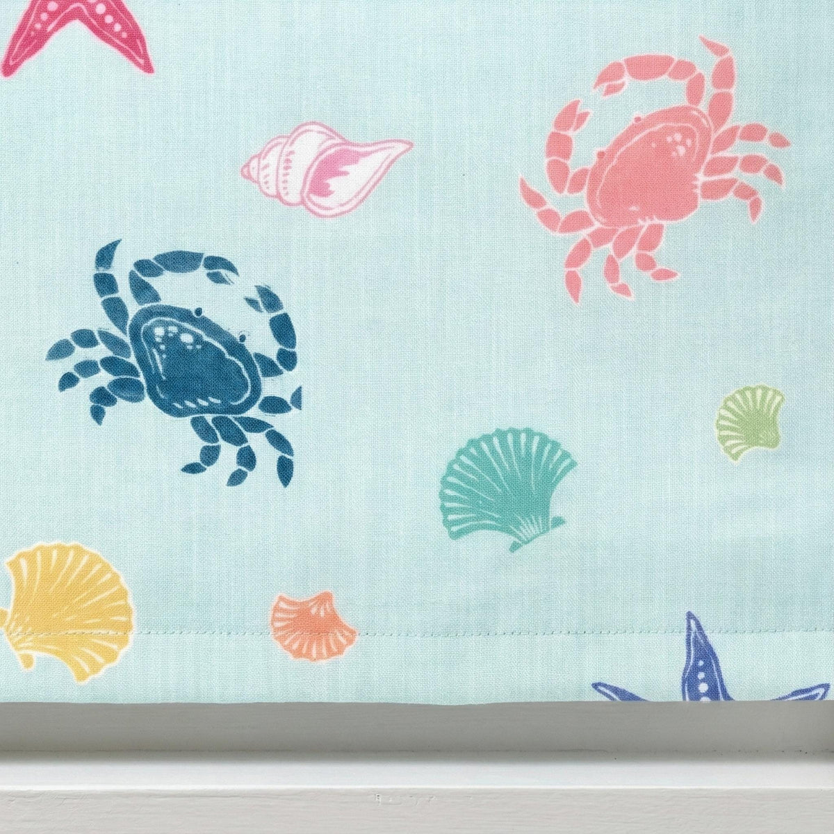 Roman Shade: Aqua Sea Life Print - Organic Linen, Blackout Option — image 3