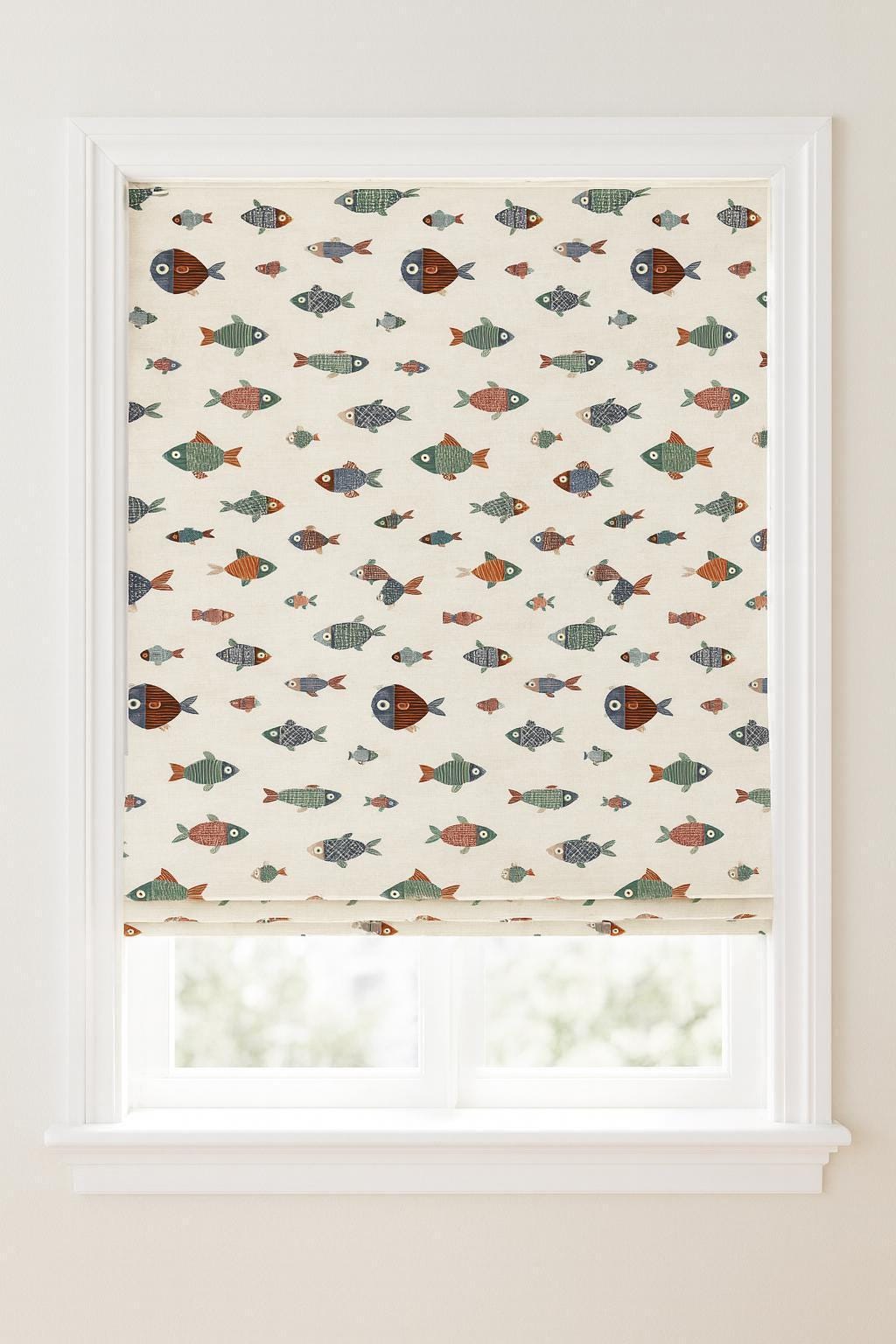 Roman Shade: Fish Pattern Nursery Blind (Organic Cotton, Custom Size) — image 5