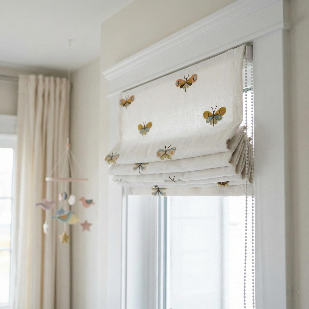 Embroidered Dragonfly Roman Shade: Organic Linen for Kids’ Rooms — image 5