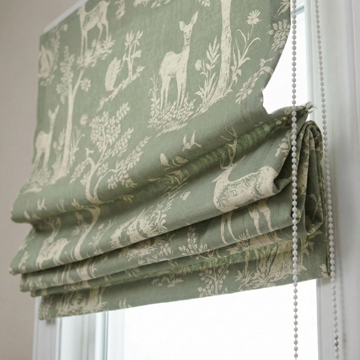 Kids Roman Shade, Sage Green Linen, Woodland Animals (Custom Size) — image 4