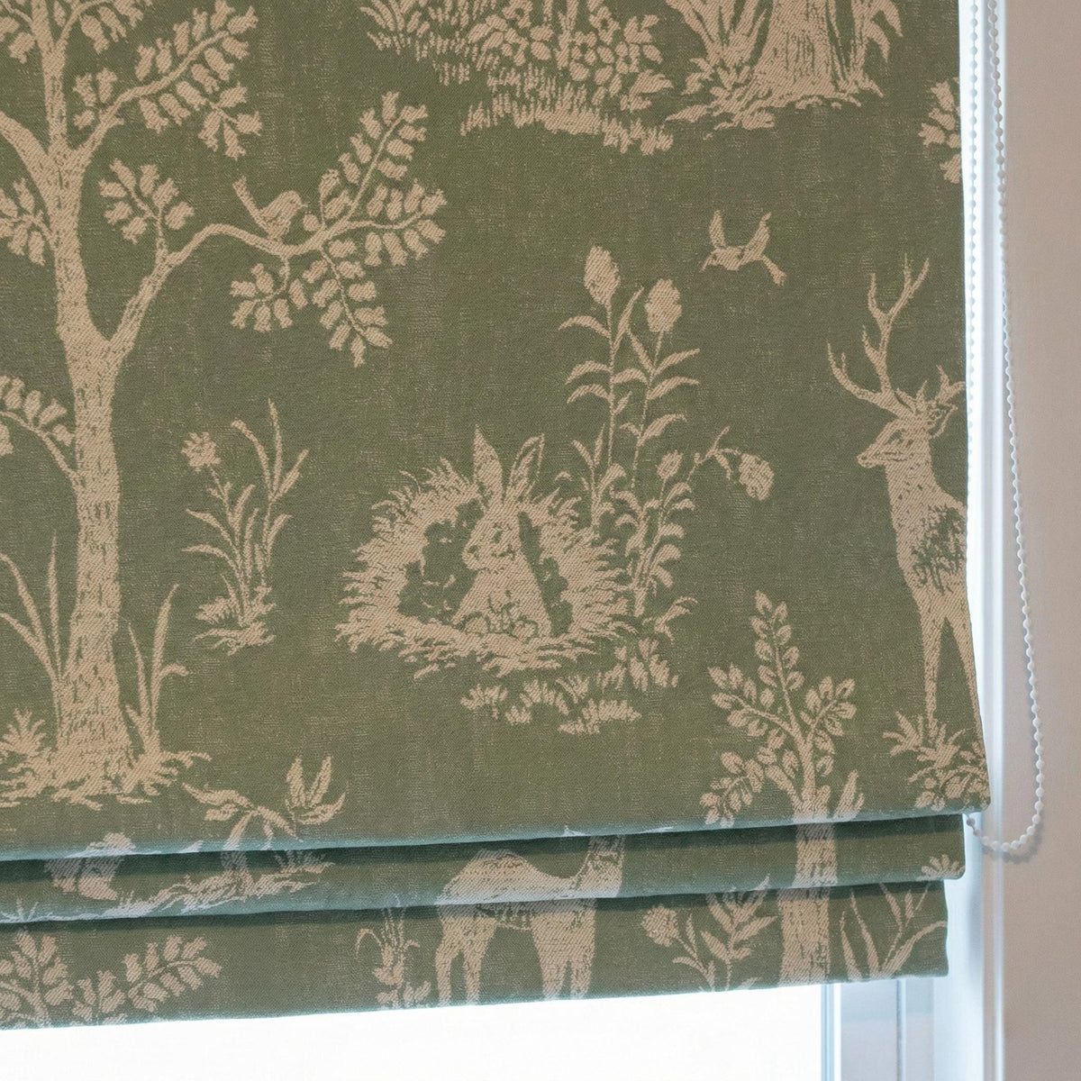 Kids Roman Shade, Sage Green Linen, Woodland Animals (Custom Size) — image 8