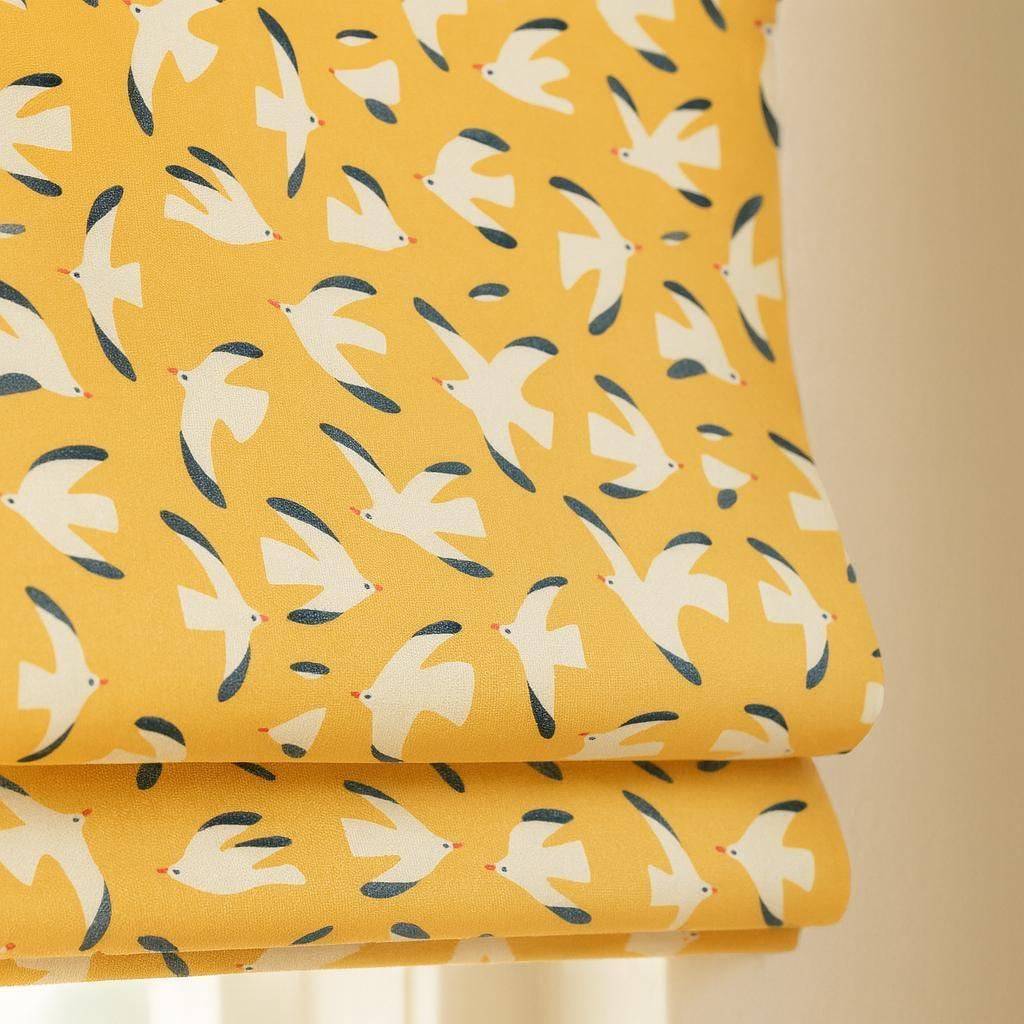 Kids Nursery Roman Shade, Organic Cotton, Mustard Doves (Custom Size) — image 1