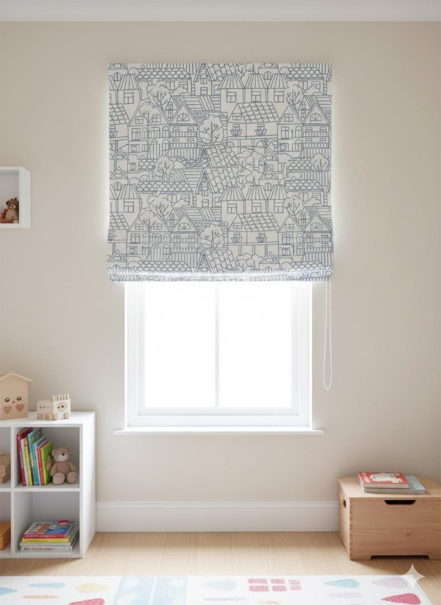 Roman Shade: Kids Navy House Embroidery on Linen (Custom Sizes, Liner Choices) — image 9