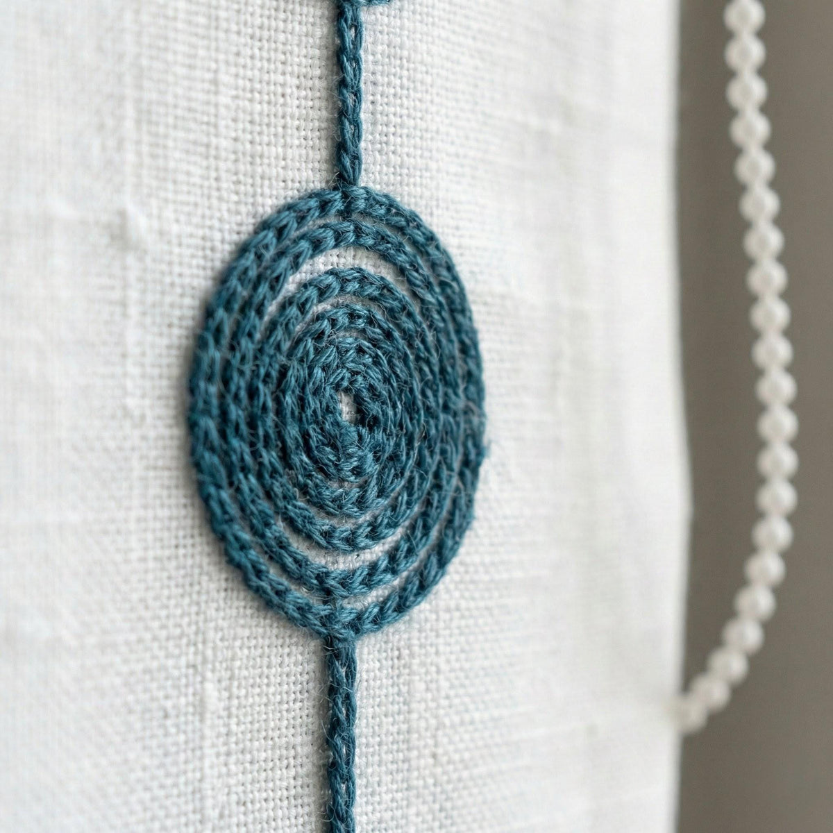 Embroidered Linen Roman Shade, Blue Green Dot Chain, Nursery Window Blind — image 9