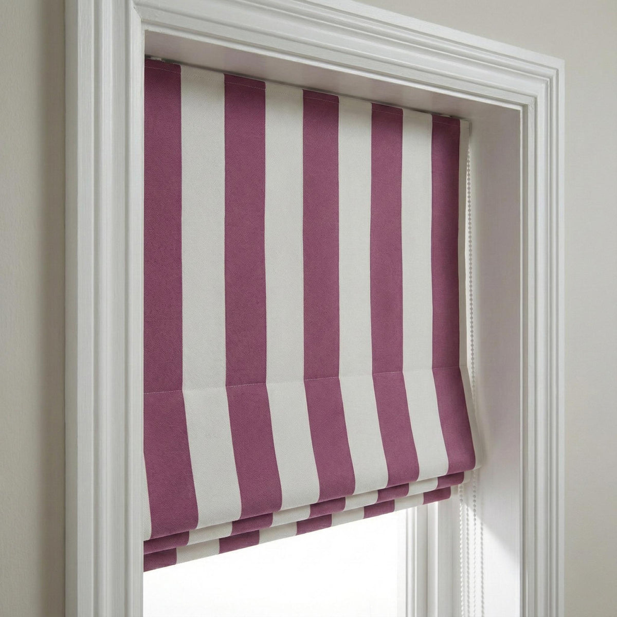 Custom Berry Pink Striped Velvet Roman Shade - Blackout Nursery Blinds — image 1