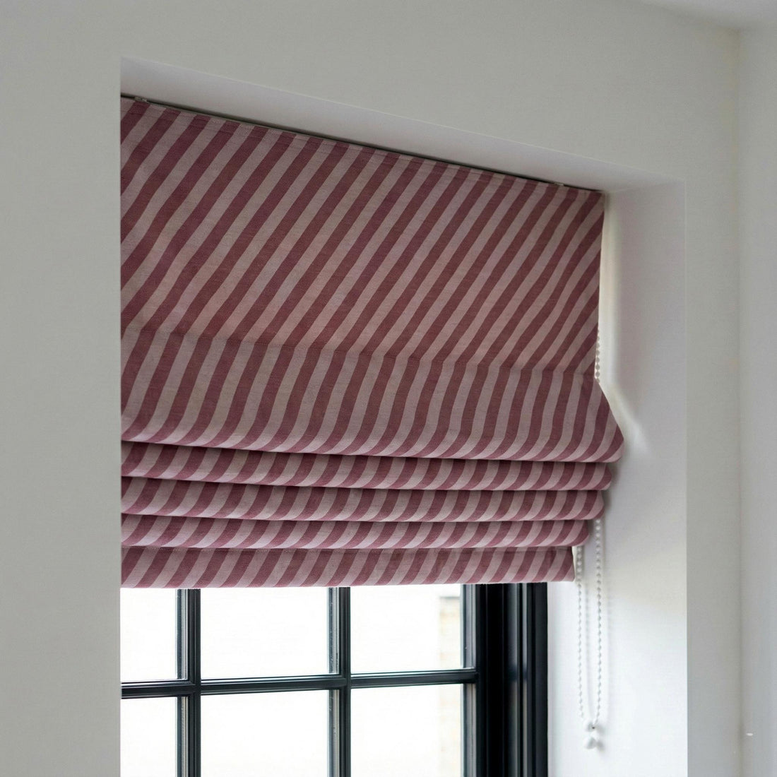 Dusty Rose Linen Roman Shade, Diagonal Stripe, OEKO-TEX Certified — image 1