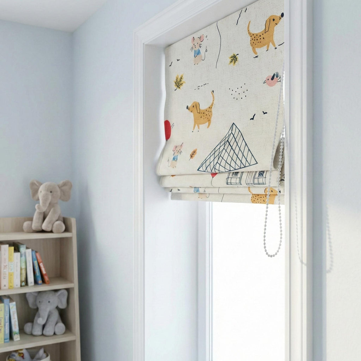 Paris Animals Linen Roman Shade, Kids Nursery, Custom Size — image 2