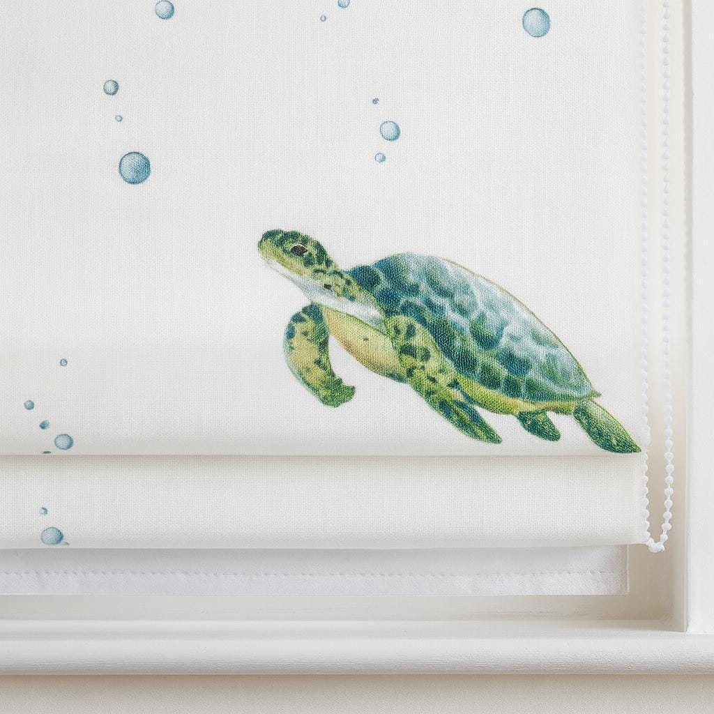 Sea Turtle Roman Blind - Organic Linen for Nursery or Playroom — image 3