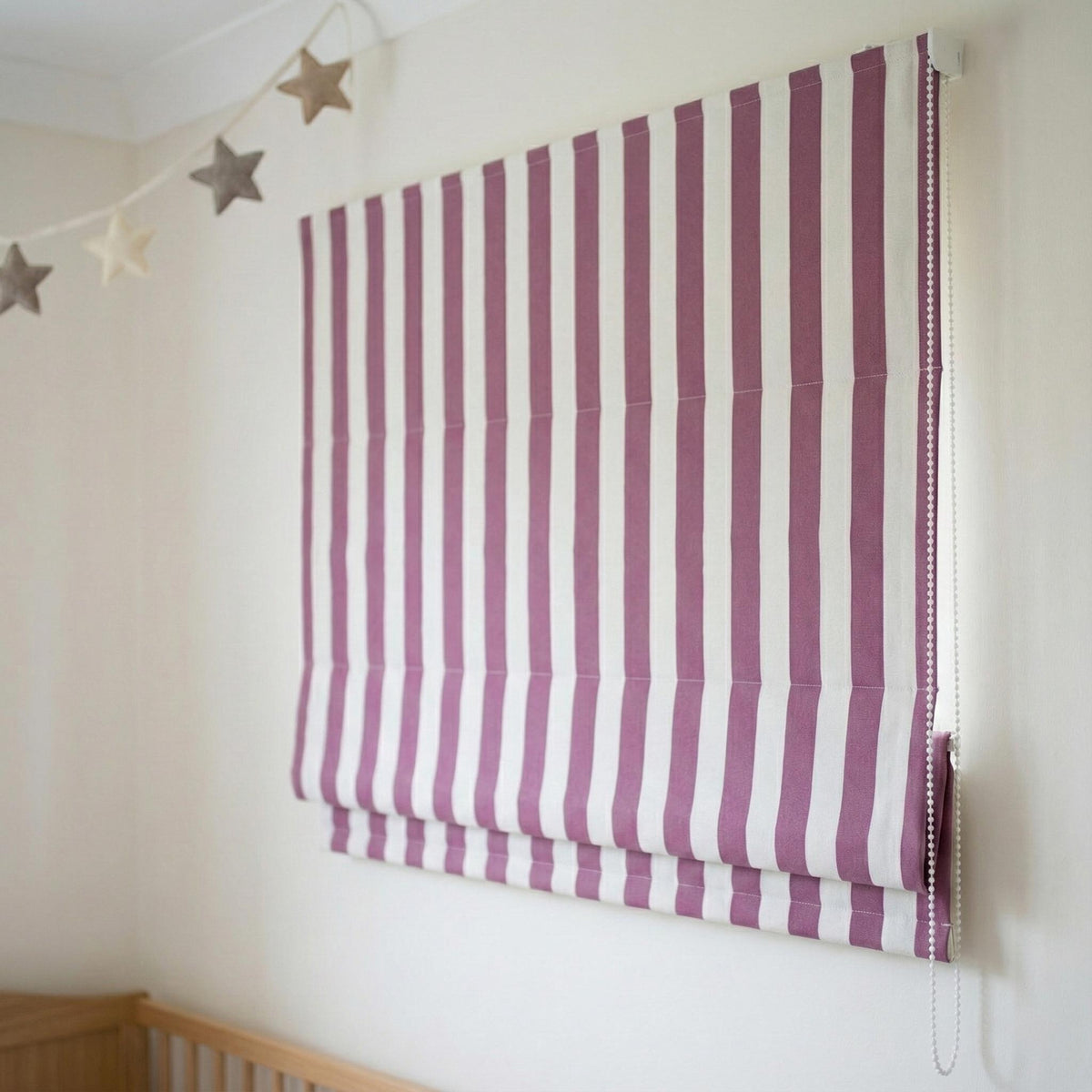 Custom Berry Pink Striped Velvet Roman Shade - Blackout Nursery Blinds — image 5