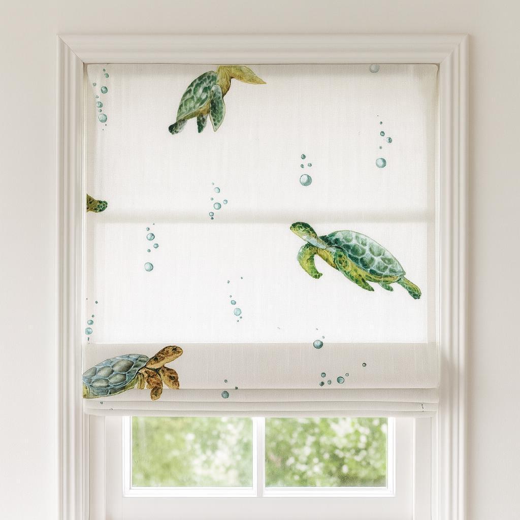 Sea Turtle Roman Blind - Organic Linen for Nursery or Playroom — image 5