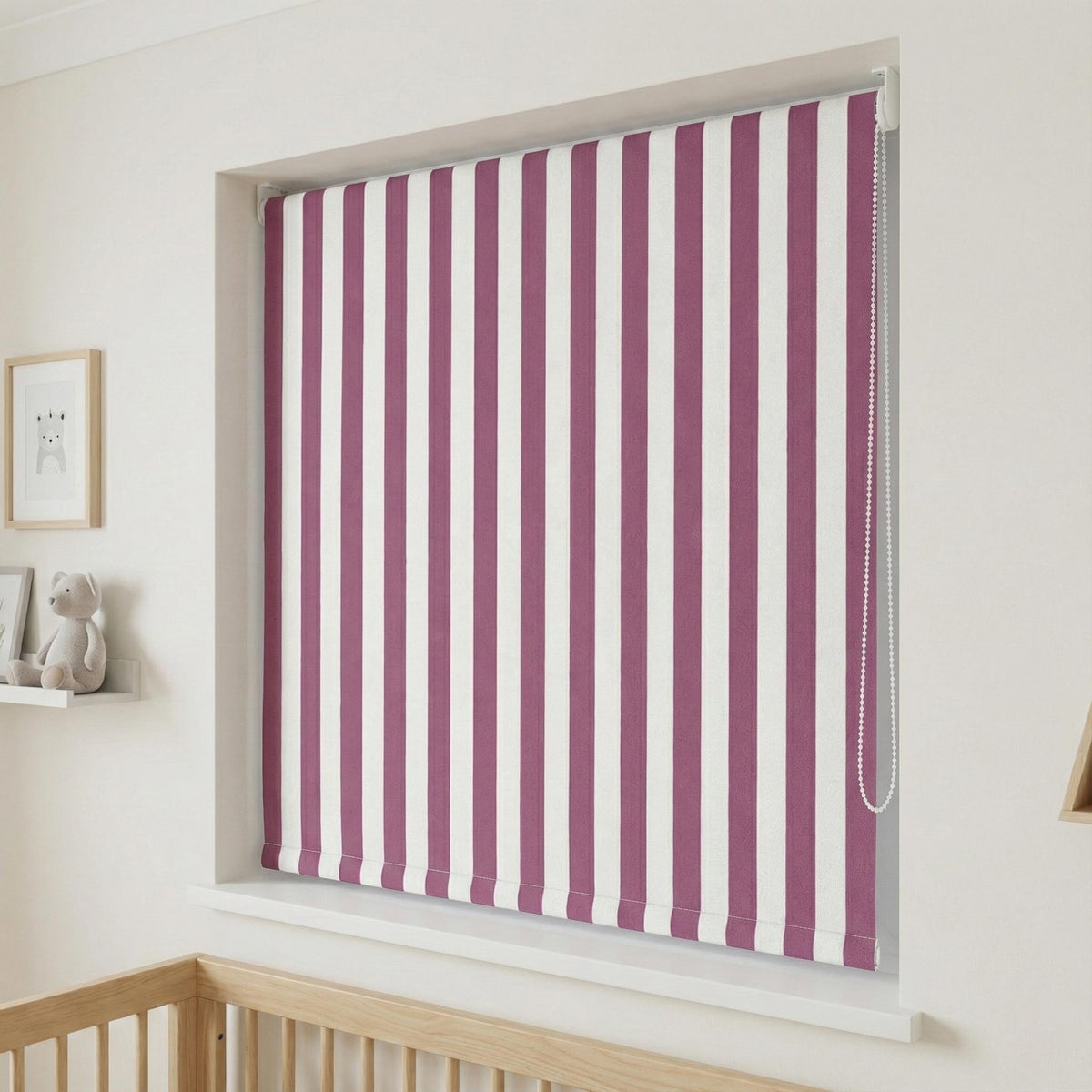 Custom Berry Pink Striped Velvet Roman Shade - Blackout Nursery Blinds — image 7