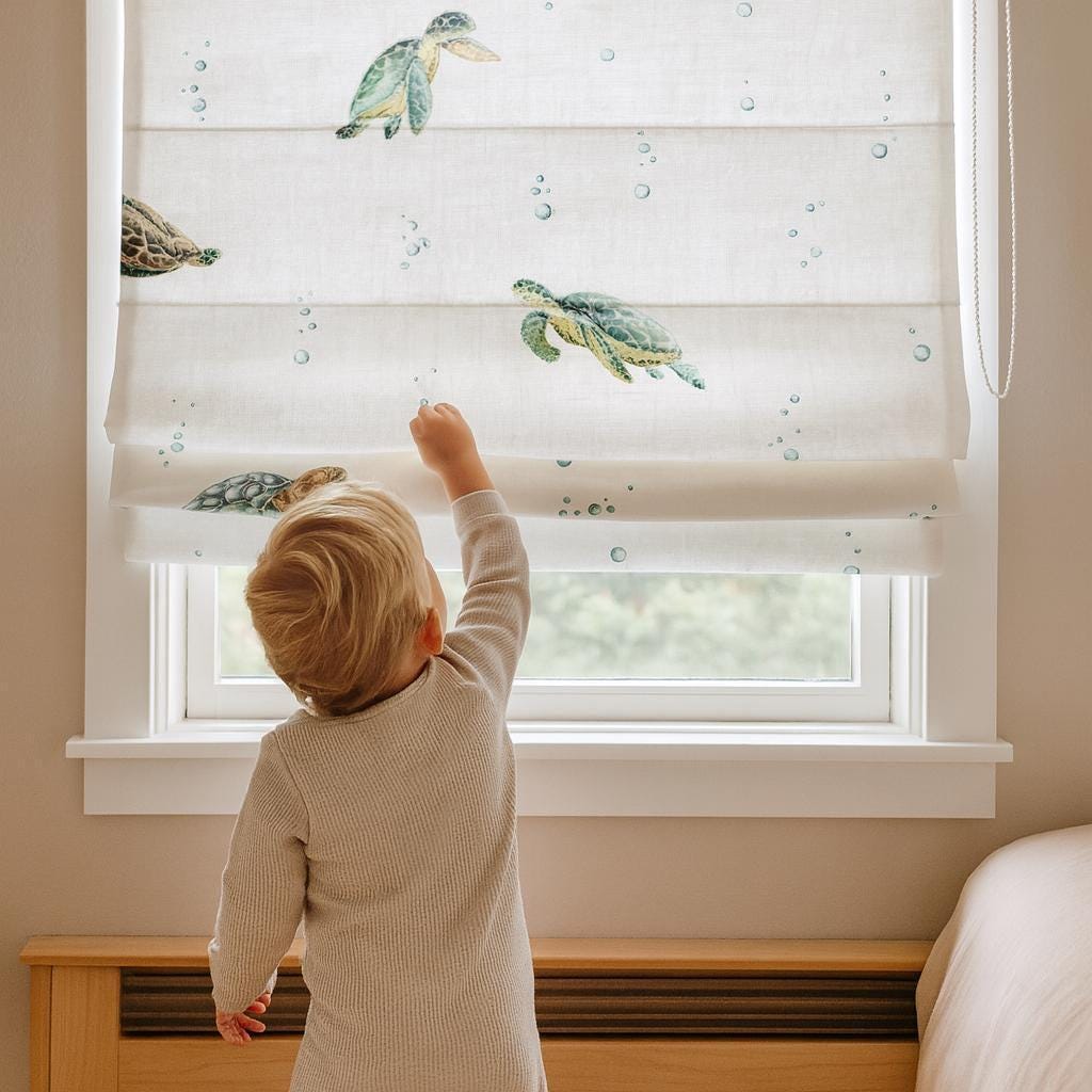 Sea Turtle Roman Blind - Organic Linen for Nursery or Playroom — image 6