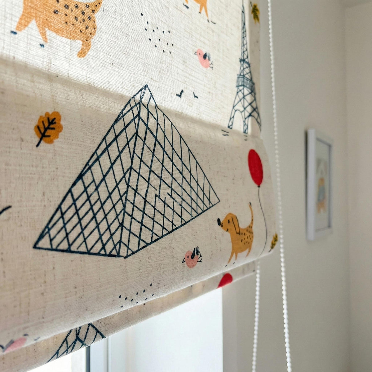 Paris Animals Linen Roman Shade, Kids Nursery, Custom Size — image 7