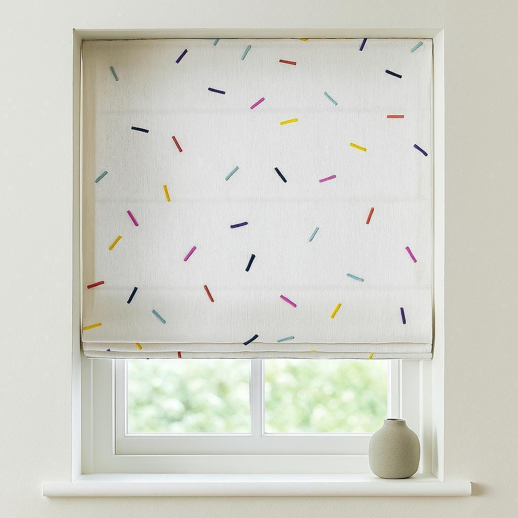 Roman Shade for Kids: Rainbow Confetti Embroidery (Custom Size, Organic Linen) — image 1