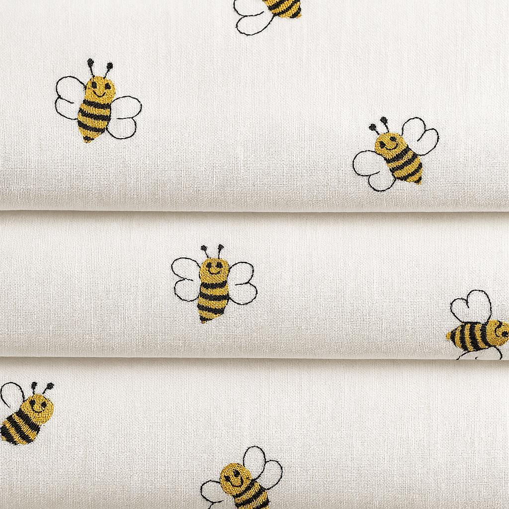 Kids Nursery Roman Shade, White Linen, Bee Embroidery (Blackout or Light Filtering) — image 1