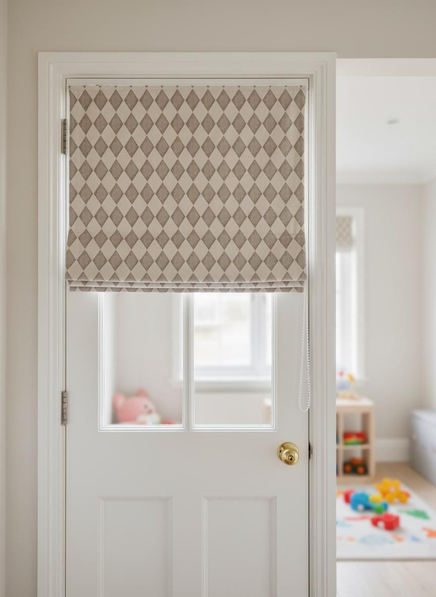 Kids Velvet Roman Shade, Taupe Harlequin Diamond (Custom Blackout or Light-Filtering) — image 4