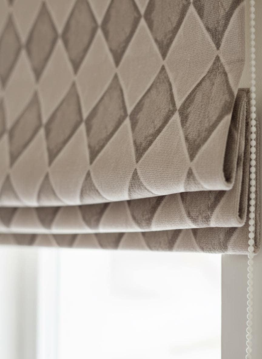 Kids Velvet Roman Shade, Taupe Harlequin Diamond (Custom Blackout or Light-Filtering) — image 5