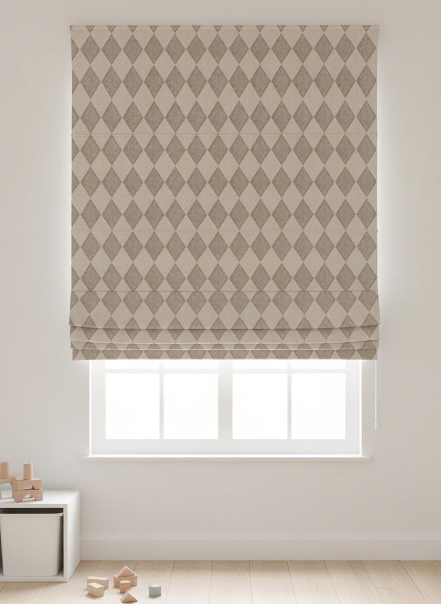 Kids Velvet Roman Shade, Taupe Harlequin Diamond (Custom Blackout or Light-Filtering) — image 6