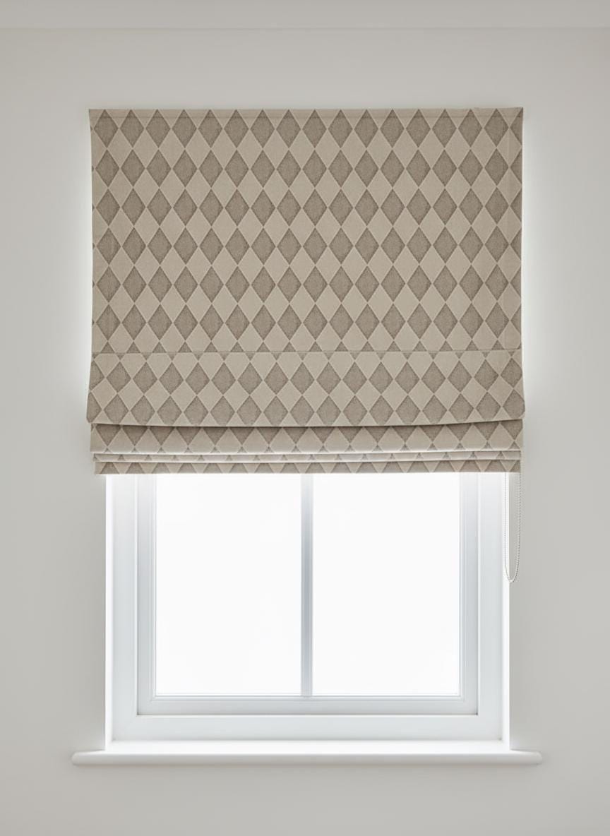 Kids Velvet Roman Shade, Taupe Harlequin Diamond (Custom Blackout or Light-Filtering) — image 8