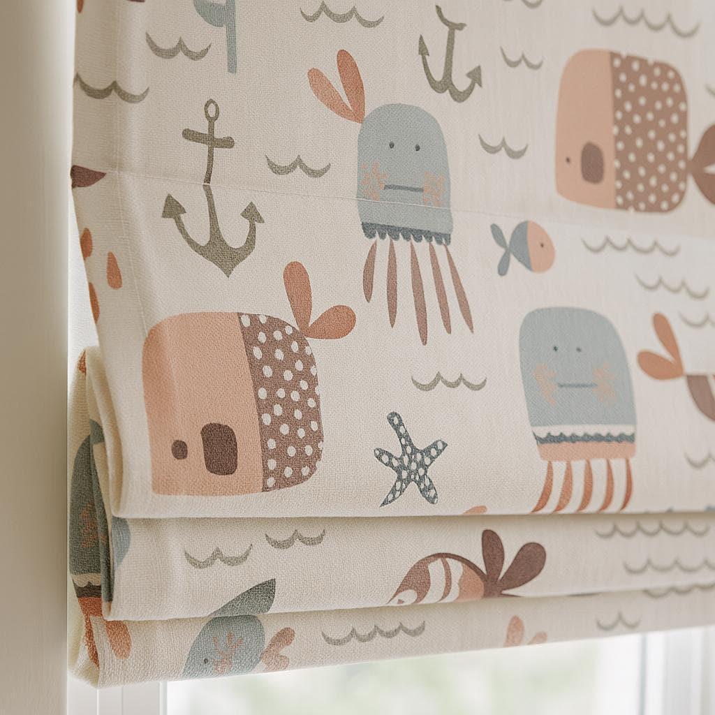 Roman Shade: Nautical Kids Room Decor (Blackout, Organic Cotton-Linen) — image 1