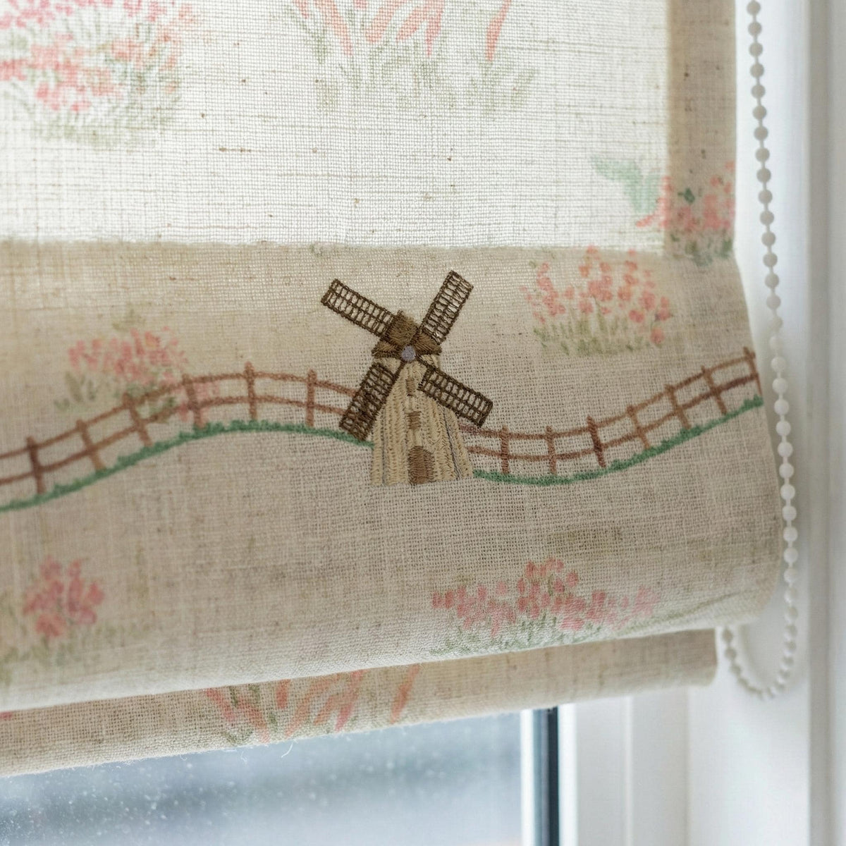 Farmhouse Windmill Linen Roman Shade, Custom Nursery Blind, Oeko-Tex — image 1