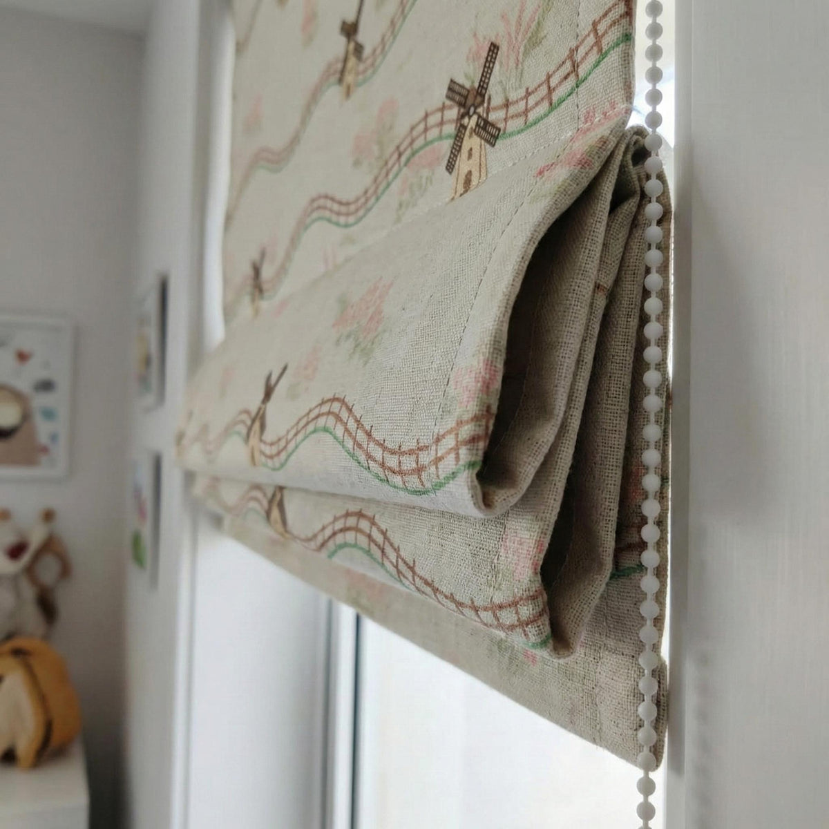 Farmhouse Windmill Linen Roman Shade, Custom Nursery Blind, Oeko-Tex — image 4