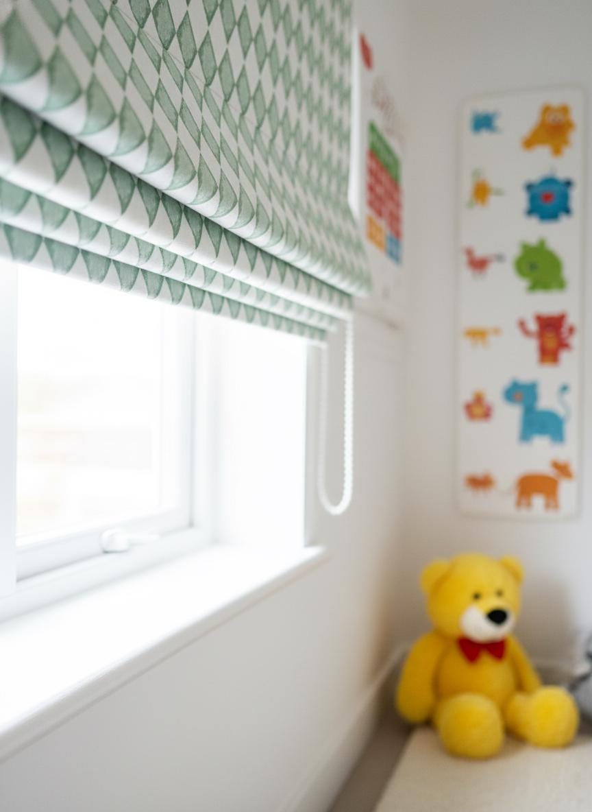 Sage Green Diamond Velvet Roman Shade - Corded Nursery Blind — image 6