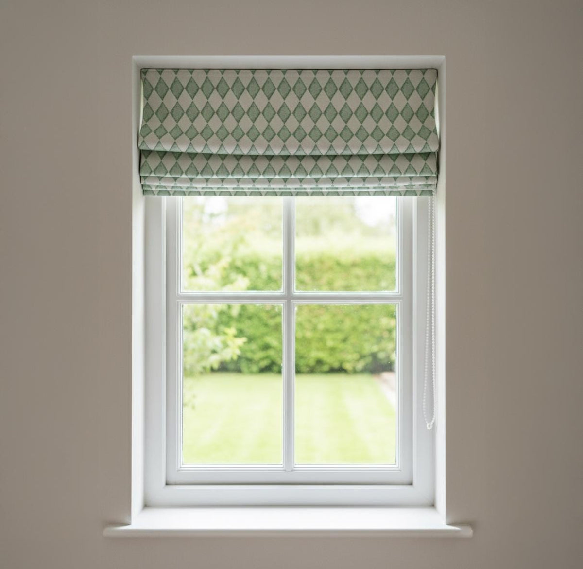 Sage Green Diamond Velvet Roman Shade - Corded Nursery Blind — image 7