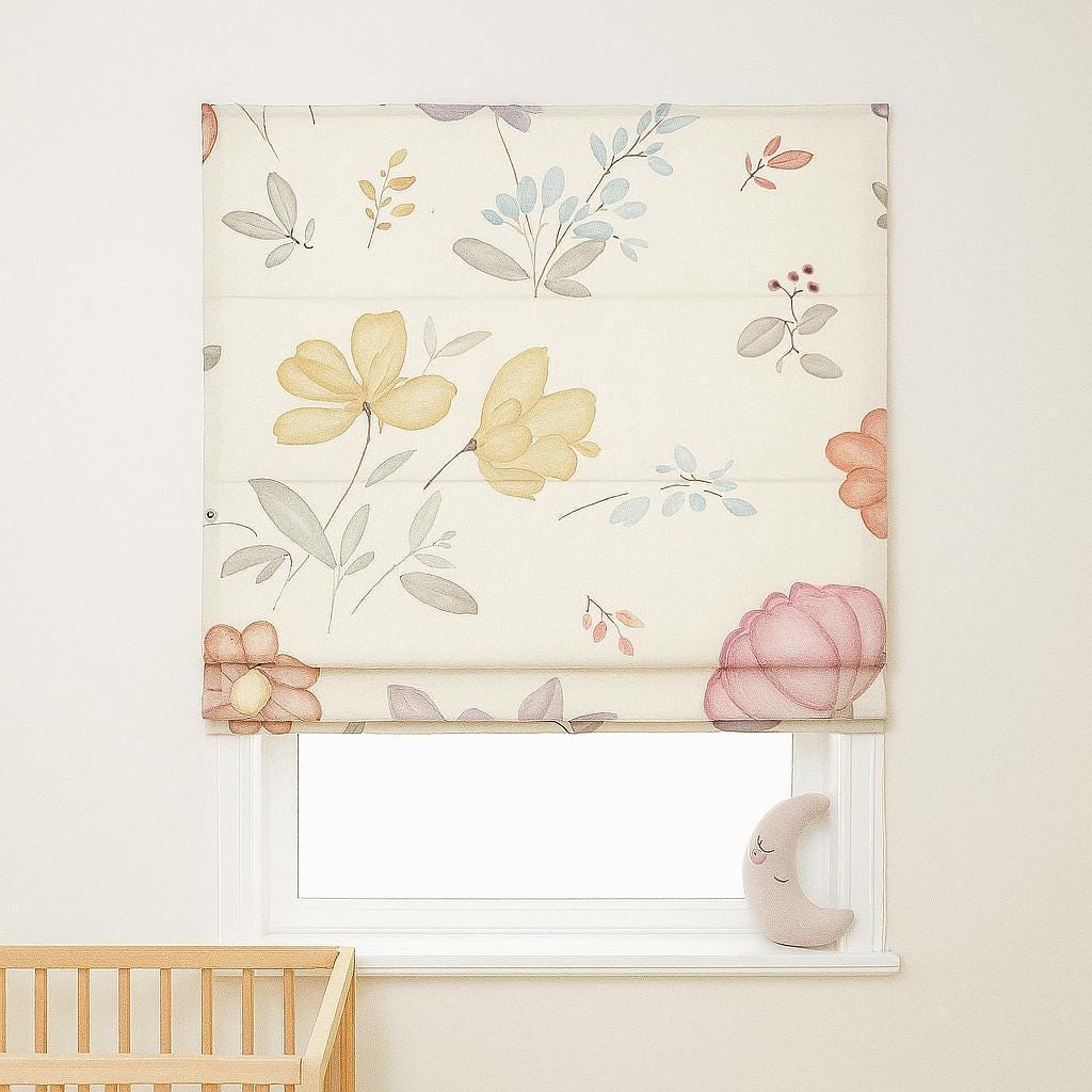 Watercolor Floral Roman Blinds: Thick Linen, Kids Room Shade — image 8