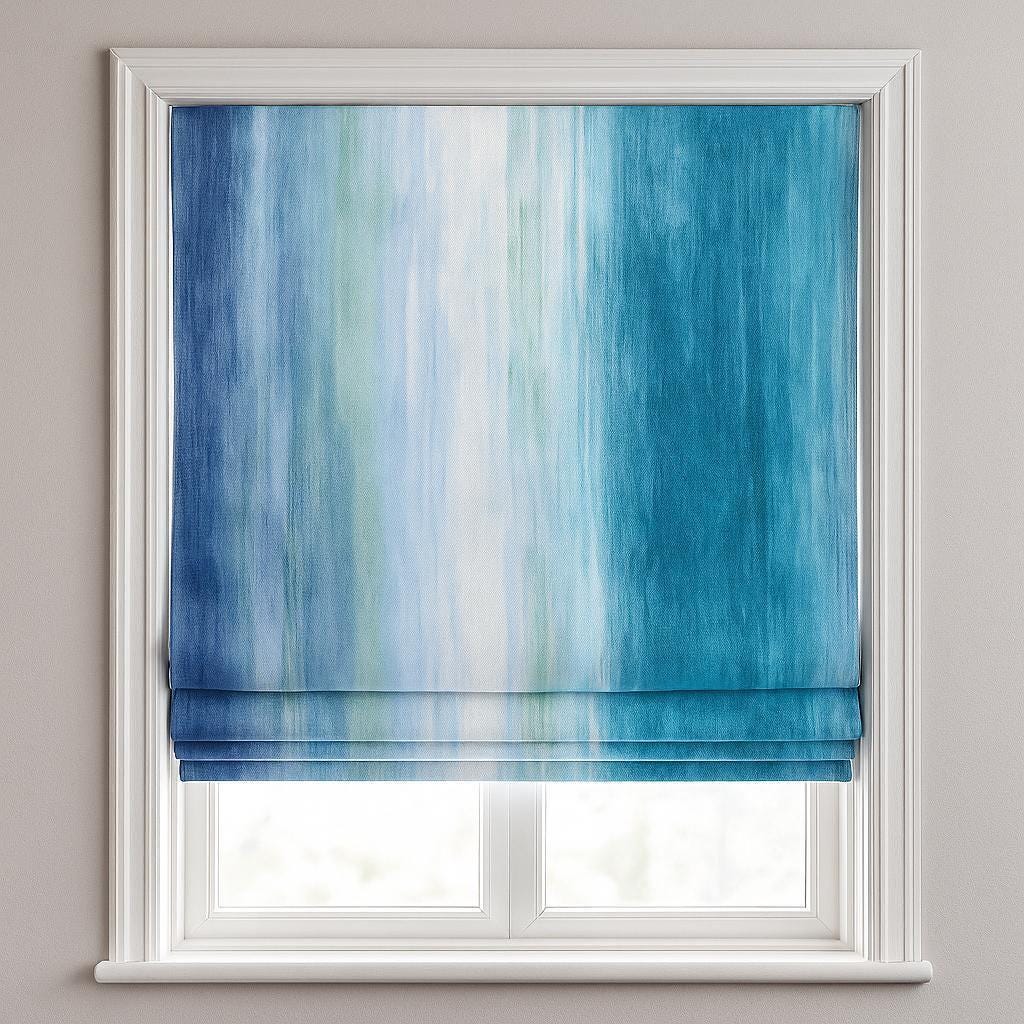Roman Shade: Organic Blue Linen - Blackout or Light-Filtering Liner — image 1