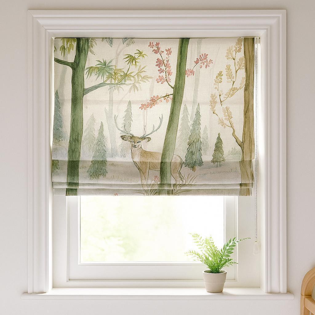 Woodland Deer Roman Blind: Custom Linen Shade for Nursery — image 4