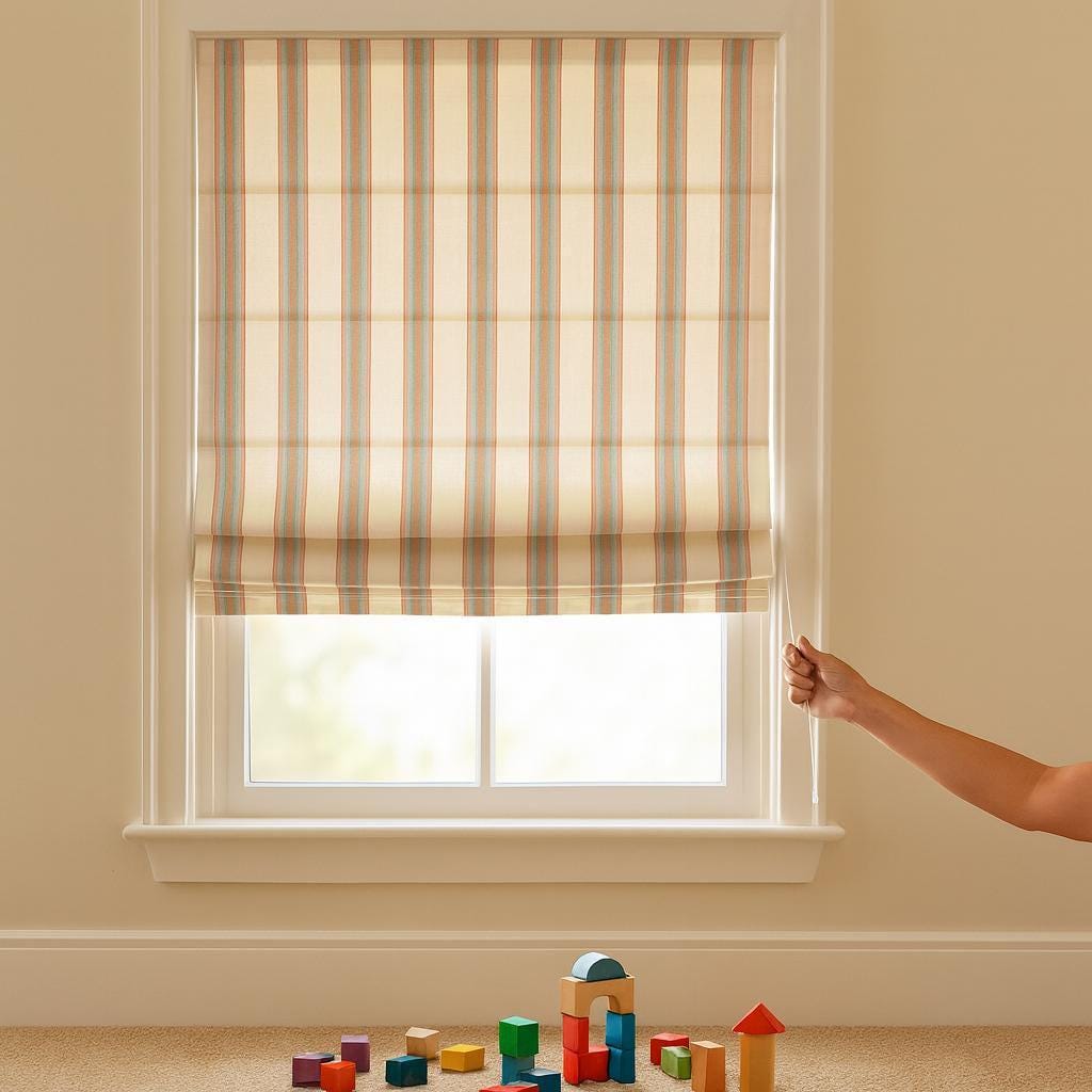 Nursery Roman Shade, Organic Cotton Pastel Stripes (Blackout or Light-Filtering) — image 2