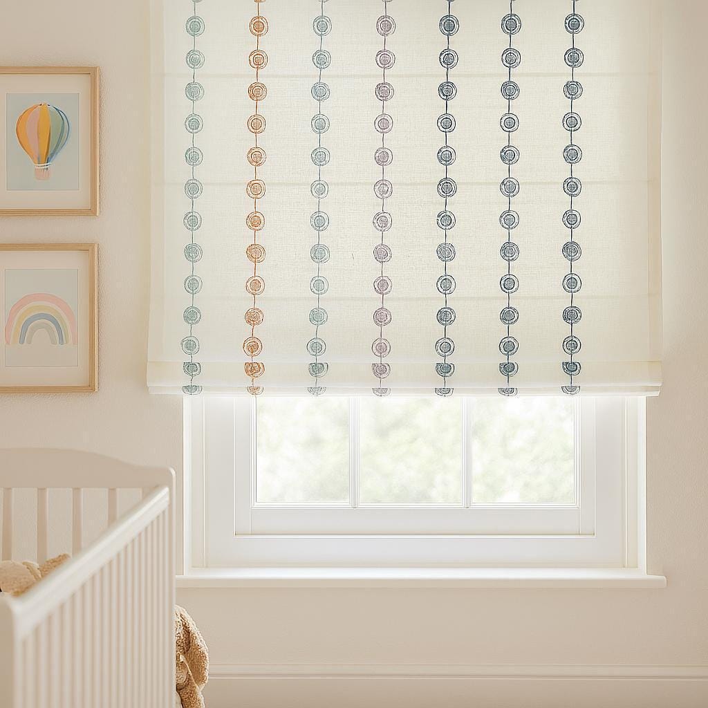 Organic Linen Roman Blind - Pastel Swirl Embroidery, Custom Size — image 4