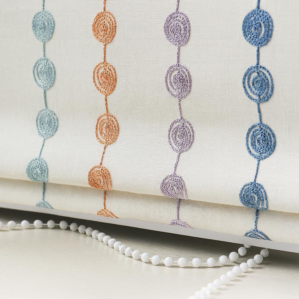 Organic Linen Roman Blind - Pastel Swirl Embroidery, Custom Size — image 6