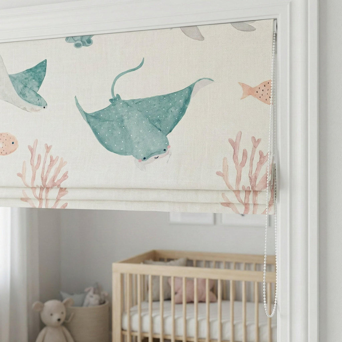 Ocean Animals Linen Roman Shade, Coastal Nursery Blind, Custom Size — image 10