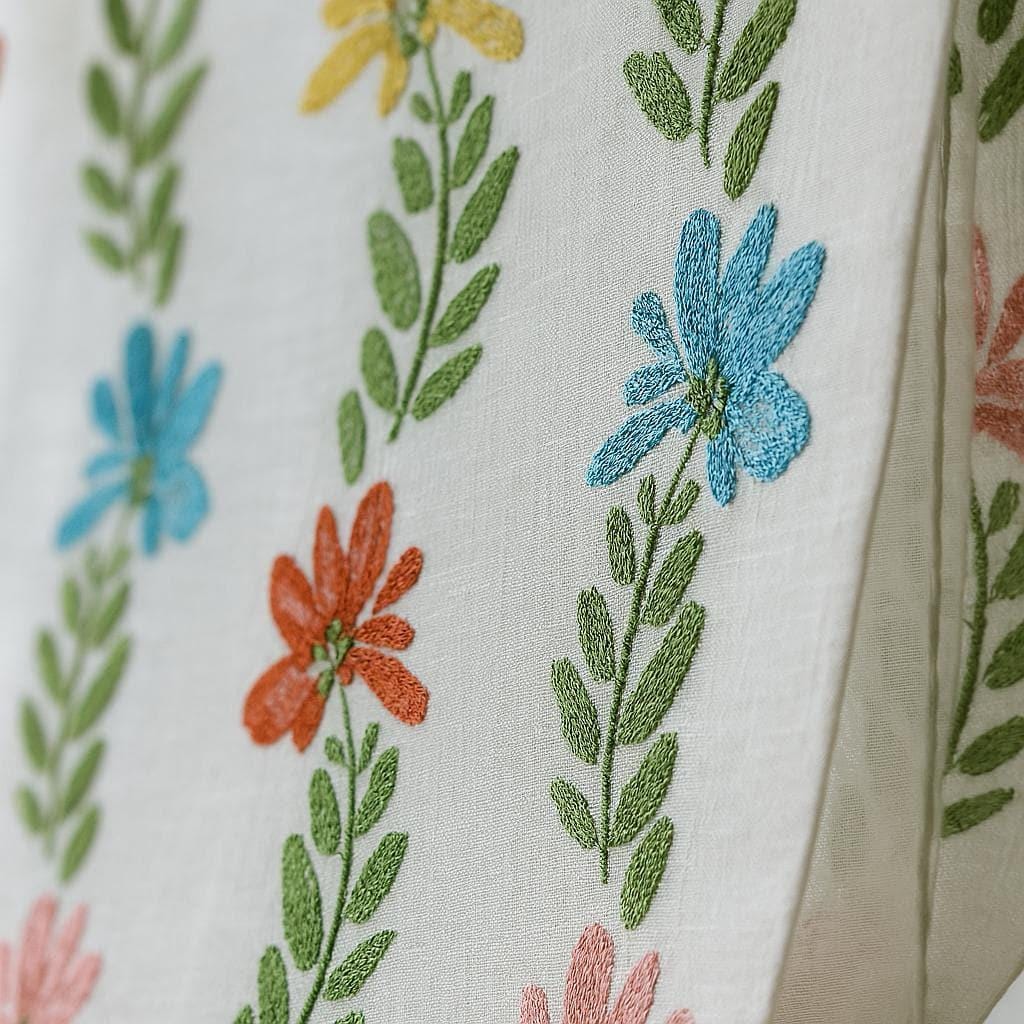 Kids Roman Shade - White Linen with Cheerful Floral Embroidery — image 3