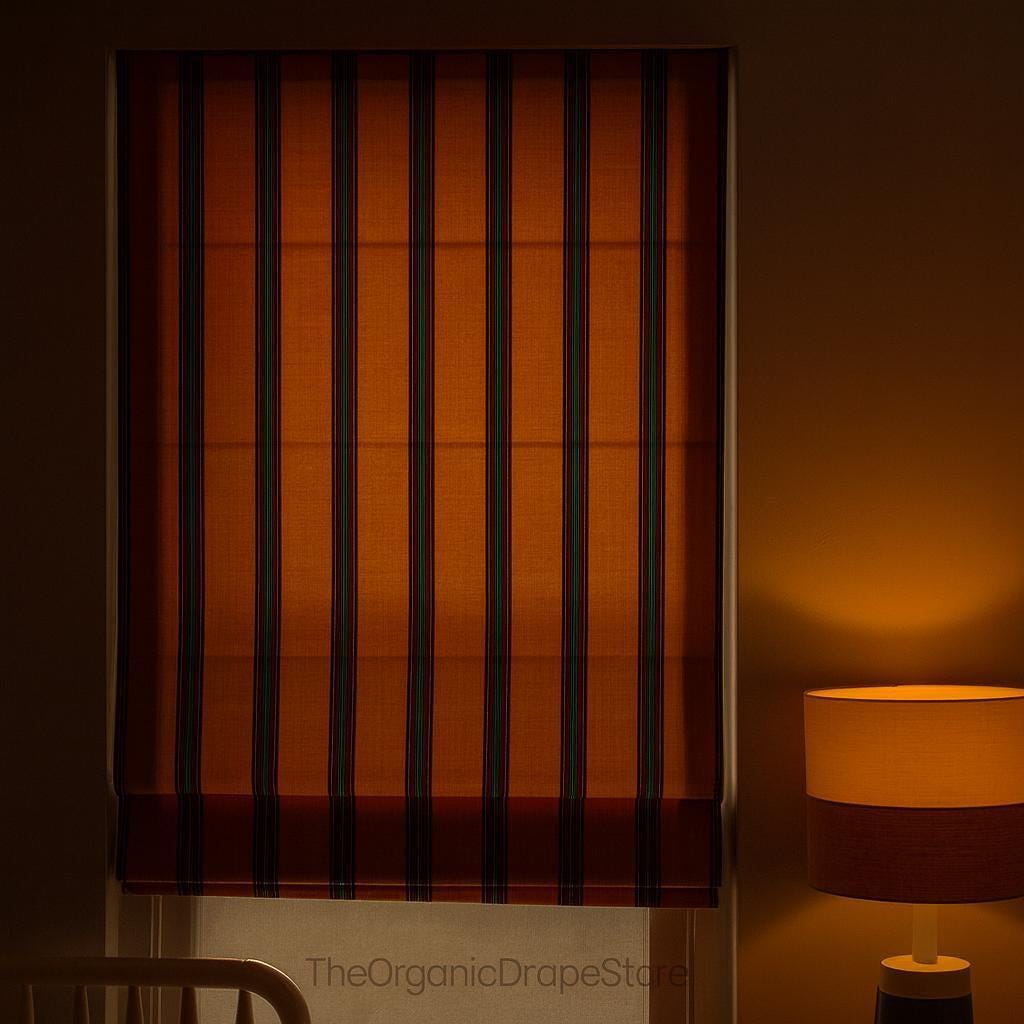 Roman Shade: Kids Nursery Orange Stripe (Organic Cotton, Blackout) — image 5