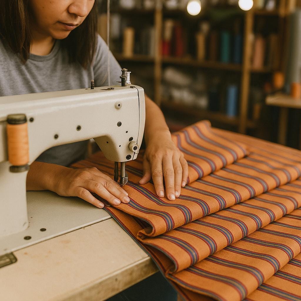 Roman Shade: Kids Nursery Orange Stripe (Organic Cotton, Blackout) — image 6