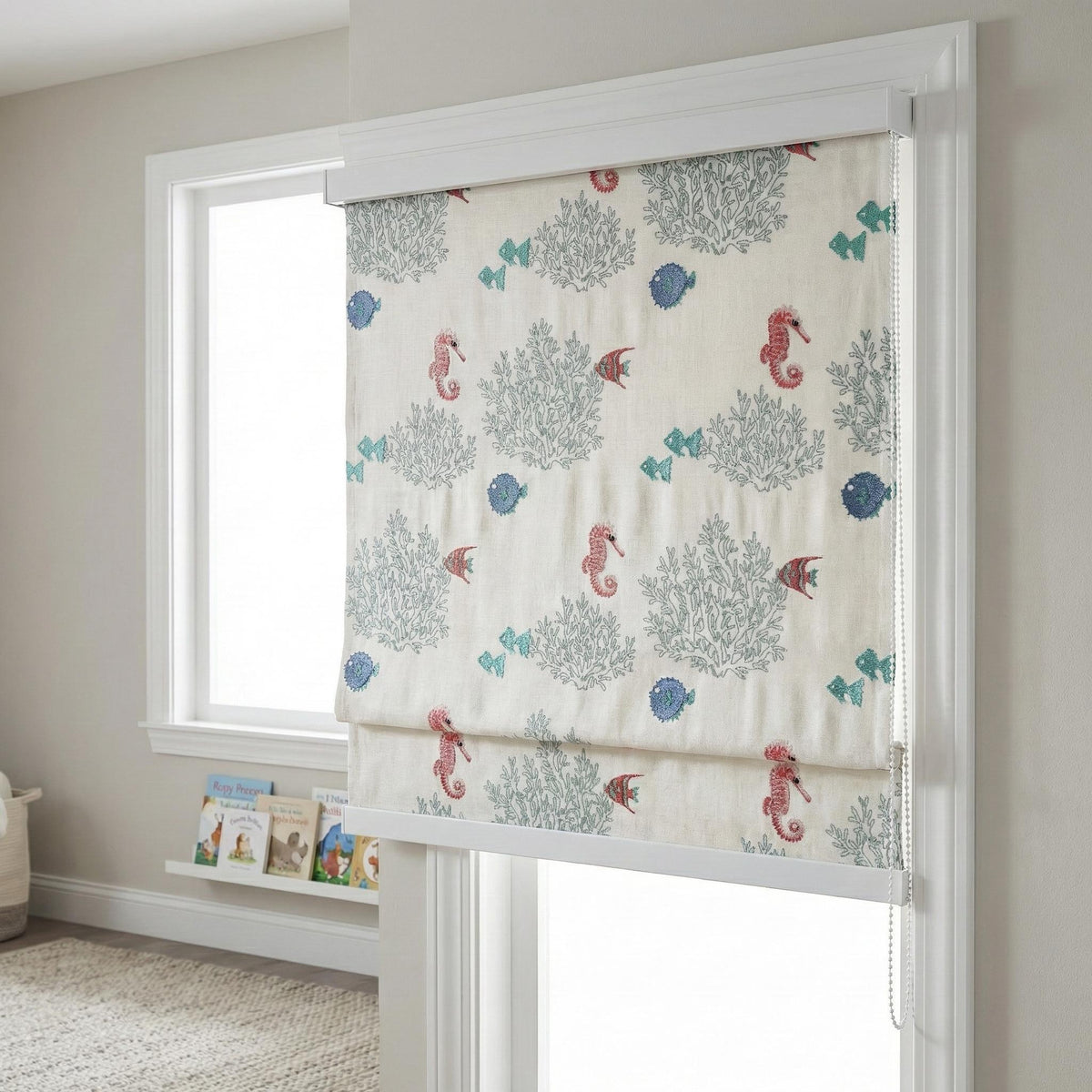 Roman Blind: Seahorse & Fish Embroidery - Thick Organic Linen — image 7