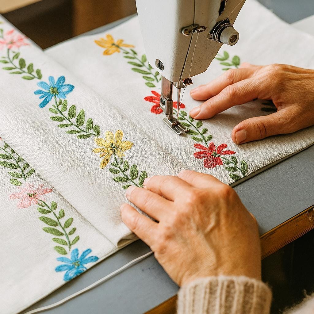 Kids Roman Shade - White Linen with Cheerful Floral Embroidery — image 9