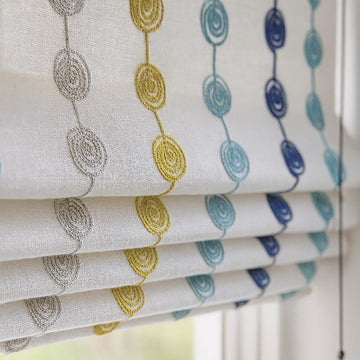 Embroidered Linen Roman Shade: Colorful Circles, Custom Size — image 1