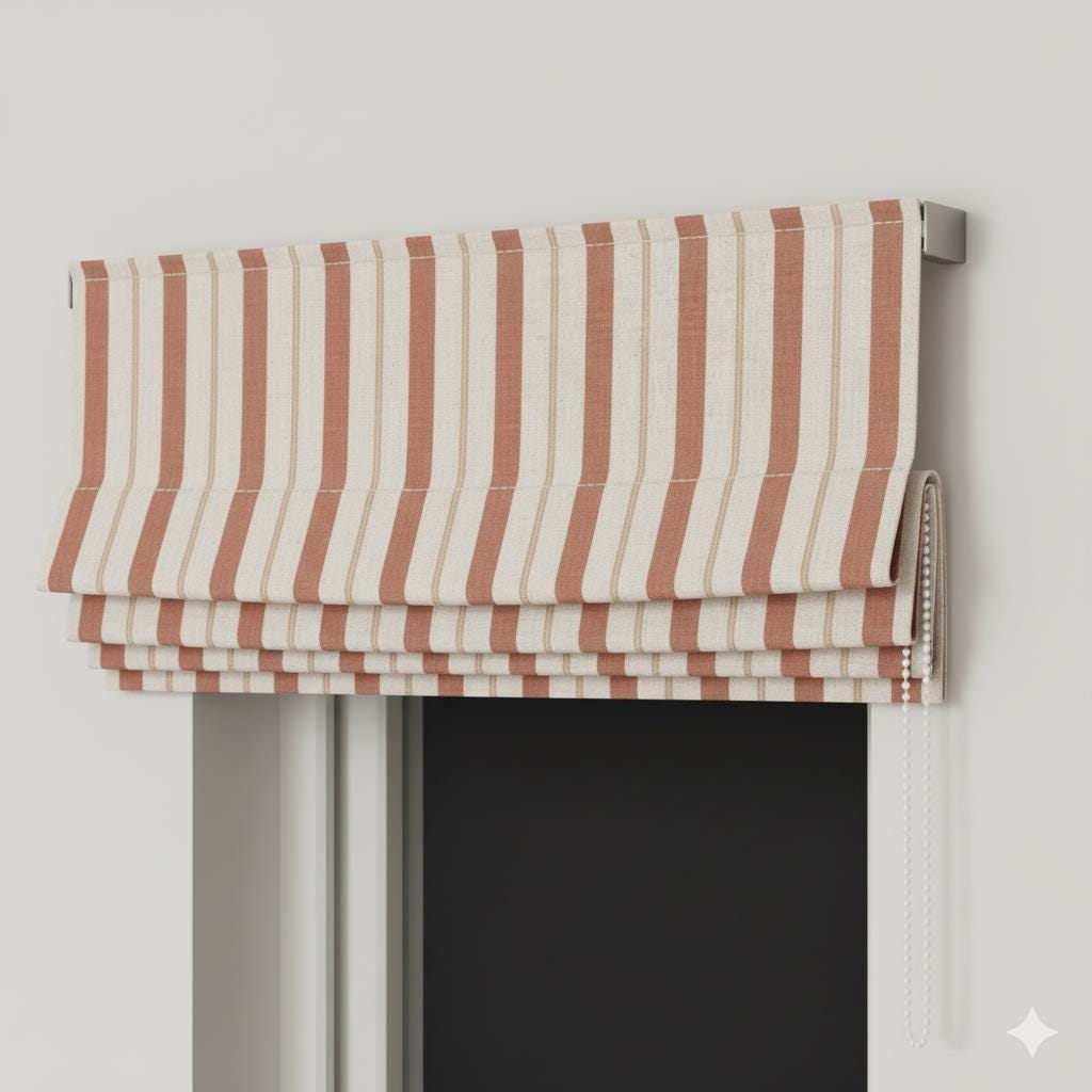 Farmhouse Linen Roman Shade, Oatmeal & Terracotta (Made to Measure, Corded) — image 1