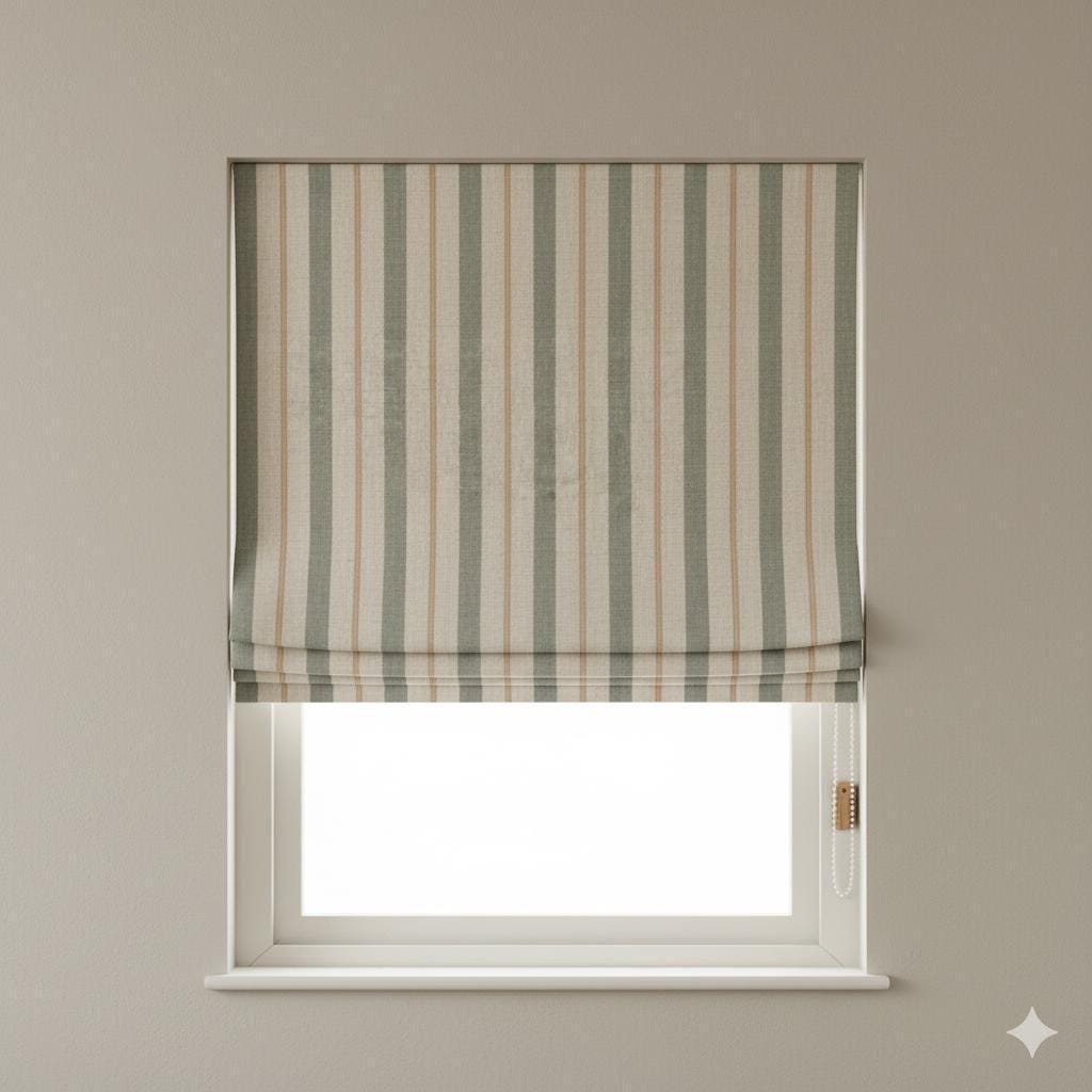 Roman Shade: Linen Farmhouse Stripe - Custom Size, Corded Lift — image 2