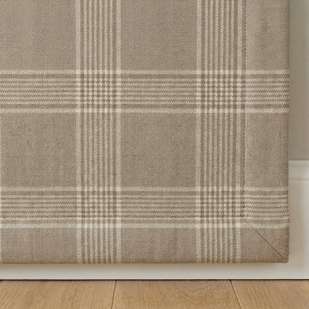 Custom Linen Roman Shade, Taupe Cream Plaid, Farmhouse Window Blind, OEKO-TEX — image 1