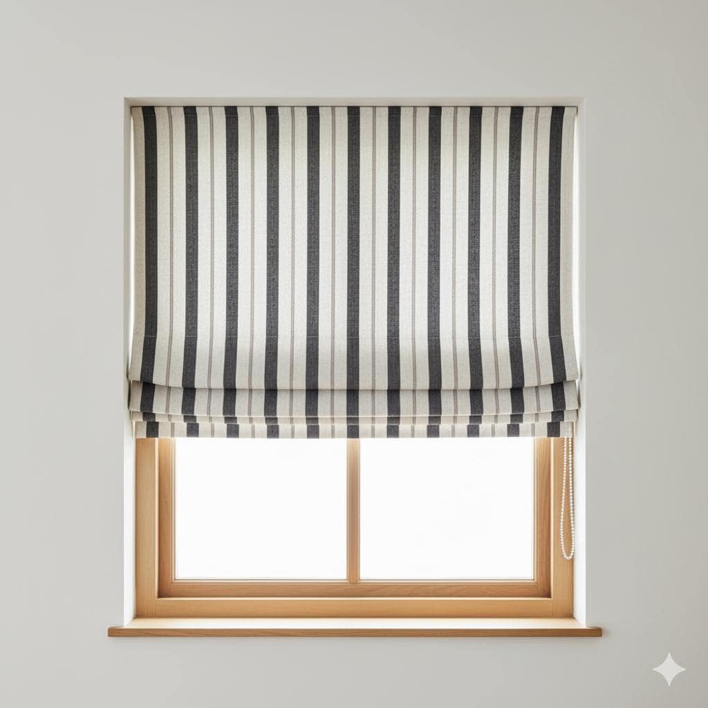 Linen Roman Shade - Farmhouse Stripes, Made to Measure, Light-Filtering or Blackout — image 9