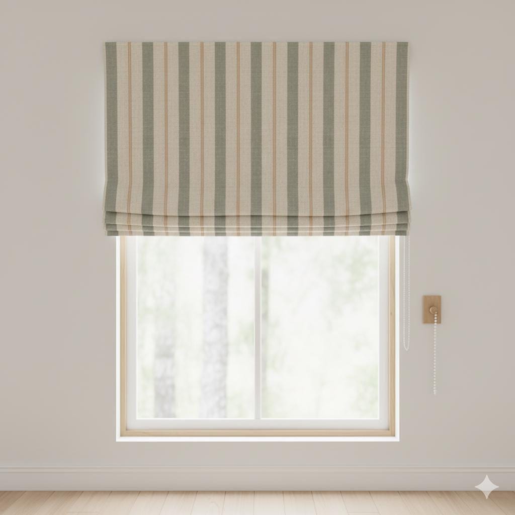 Roman Shade: Linen Farmhouse Stripe - Custom Size, Corded Lift — image 3