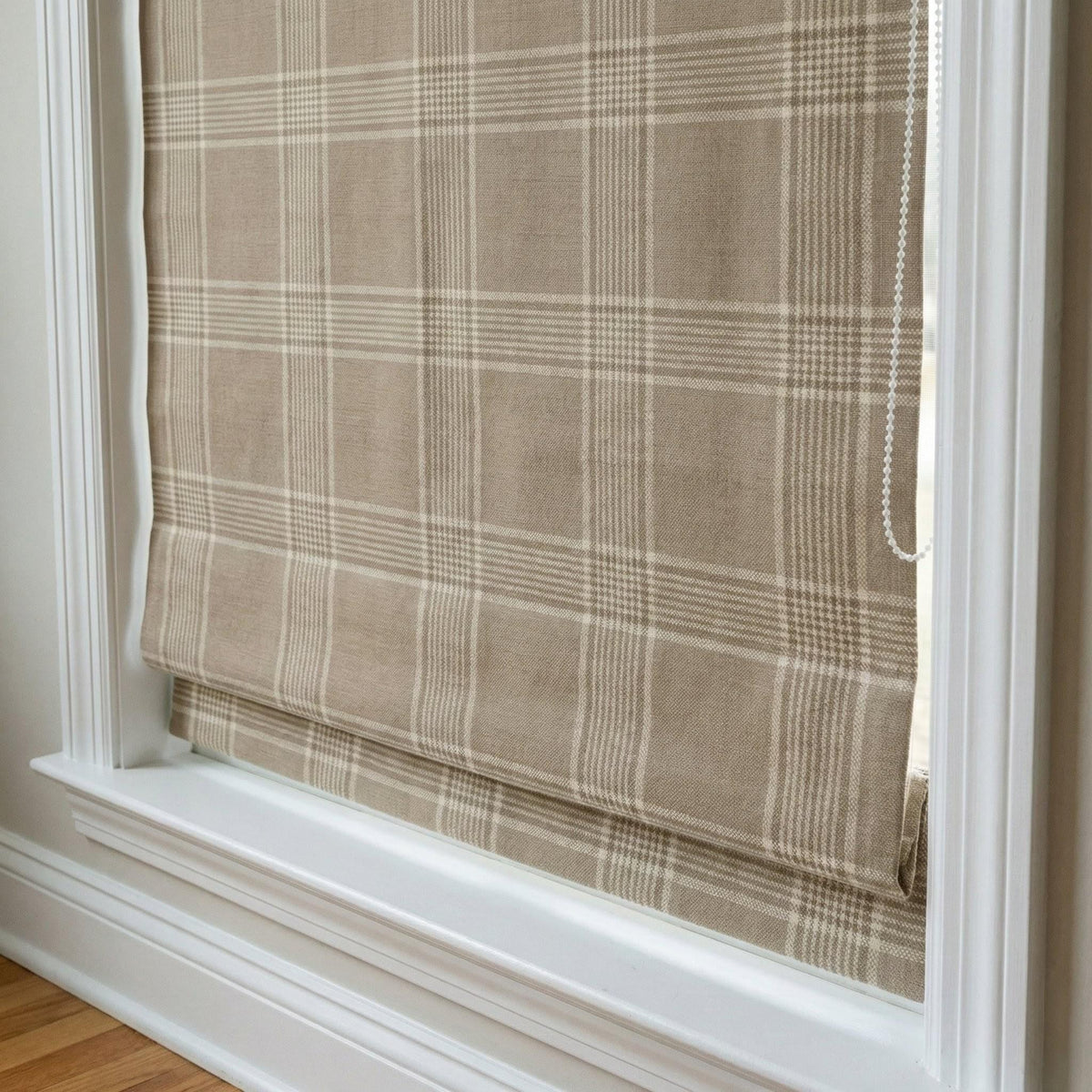 Custom Linen Roman Shade, Taupe Cream Plaid, Farmhouse Window Blind, OEKO-TEX — image 3